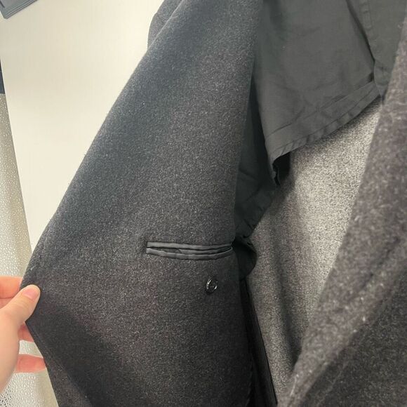 INC International Concepts Single Breasted Black Wool Blend Pea Coat Mens Large - Picture 7 of 8